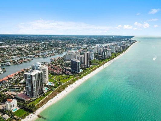 Gorgeous view of Real Estate along Vanderbilt Beach in Naples.