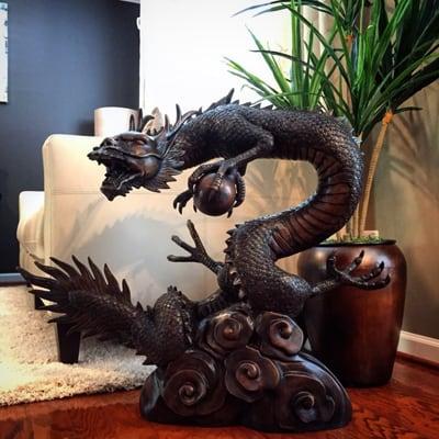 SRB703849 Dragon with Ball fountain bronze sculpture. Looks awesome inside or out!