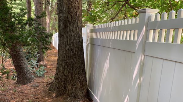 Privacy fence with open picket and New England caps