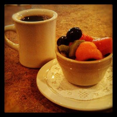 Fresh Fruit Salad with a cup of coffee!