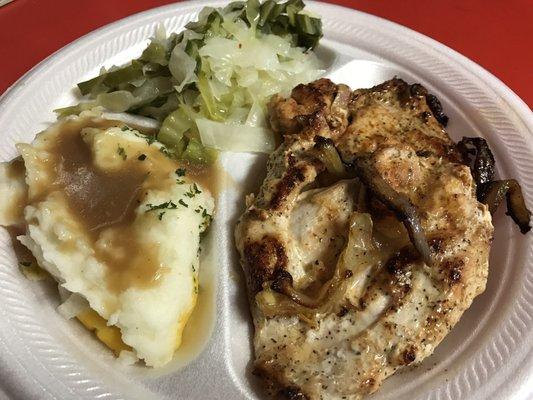 Grilled chicken with mash potatoes & cabbage