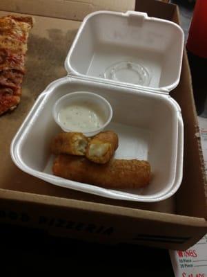 The mozzarella Stix were not stringy at all and it came with RANCH!!!