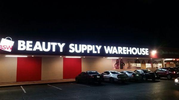 Beauty Supply Warehouse at night.