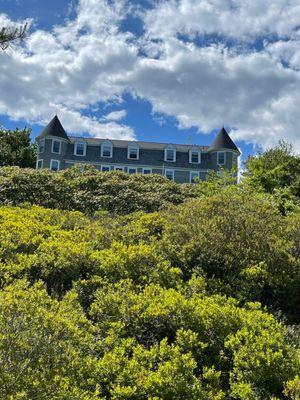 Looking up to the inn from the trail.