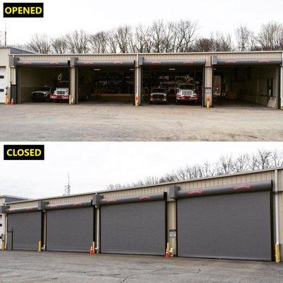 rolling steel commercial overhead garage doors opened and closed