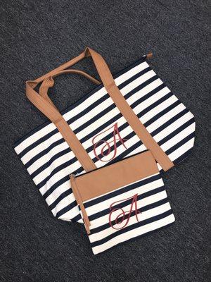 Personalized Tote Bag and Matching Clutch