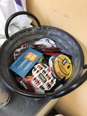 Bowl of condoms and lube