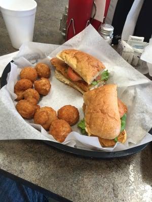 COD sandwich and fried shrooms