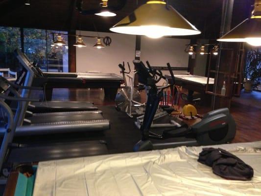 Treadmills, elliptical and pool tables