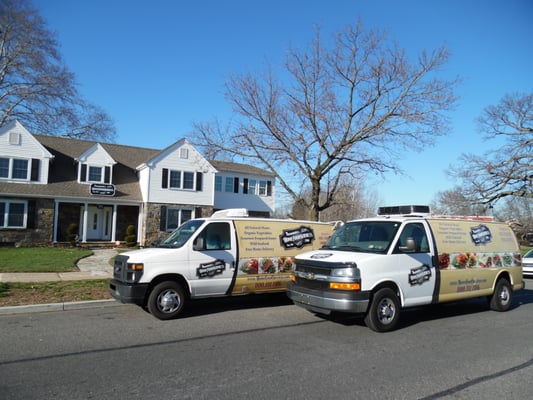 Two vans from our fleet of custom refrigeration delivery vehicles.