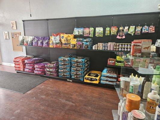 We carry a variety of wet and dry dog and cat food.