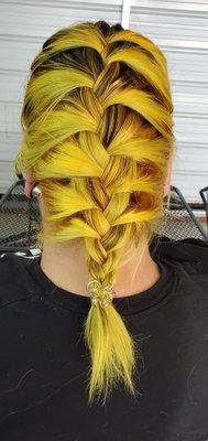 French braid, vivid yellow hair