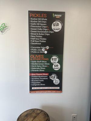 Jersey Pickles menu board