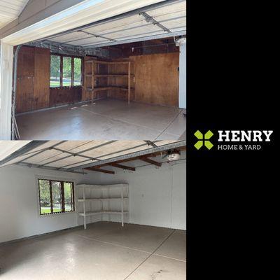 Garage Remodel included added insulation, vapor barrier, drywall, window casing, new electrical and a fresh coat of paint.