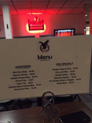 Snack menu