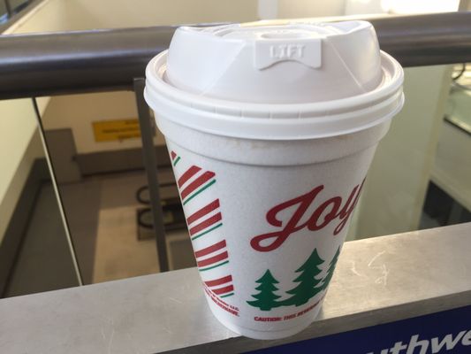 A medium cup from DD, ''Tis the Season of course for some XMas Joy in a cup. A reasonable way to calm down before flying. (11/28/2017)