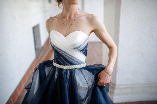 More detailed photo of my beautiful blue dress, courtesy of Lena Britt Photography