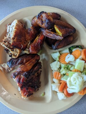 Quarter chicken combo with plantain's and steamer vegetables