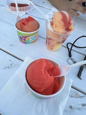 Regular ($6) in the colored cup and large ($10) in the clear cup.