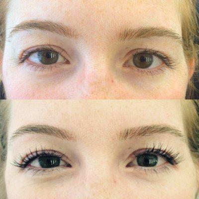 Lash Lift and brow shape before and  after