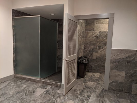 Renovated men's locker room and restroom. Now with modern shower and fully enclosed commode.