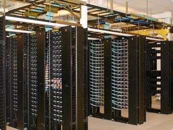 Data center network cabling and fiber optic installation.