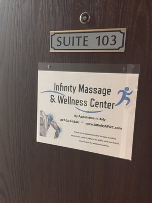 Infinity Massage and Wellness Center's Front Door (Suite 103, lower level)