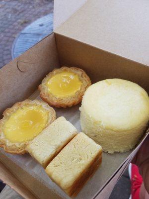 Egg tarts, Japanese cheese cake, and pineapple tarts