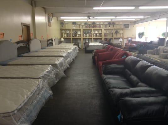 Inside our furniture warehouse, we have a lot of varieties to look at.  Upholstry, mattresses, bedroom sets, dining sets, lamps and more!