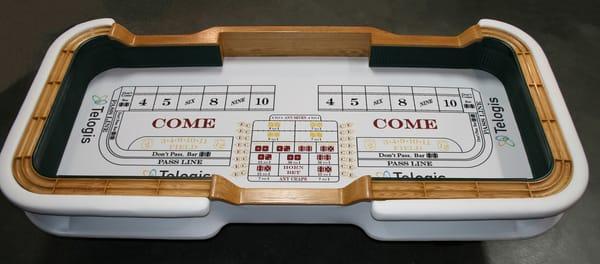 Custom branded white Craps table for a Black and White party in Las Vegas, NV.