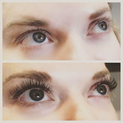 Before and After of a Full Set of Eyelash Extensions