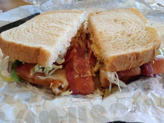 Bacon, tomato, onion, lettuce with fire roasted tomato salsa on sourdough.