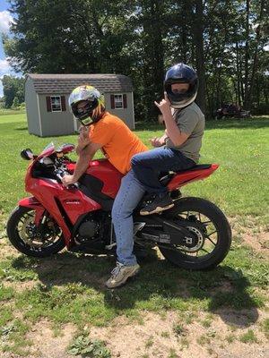 Aaden and Chris on the bike