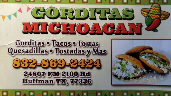 Gorditas Michoacan business card