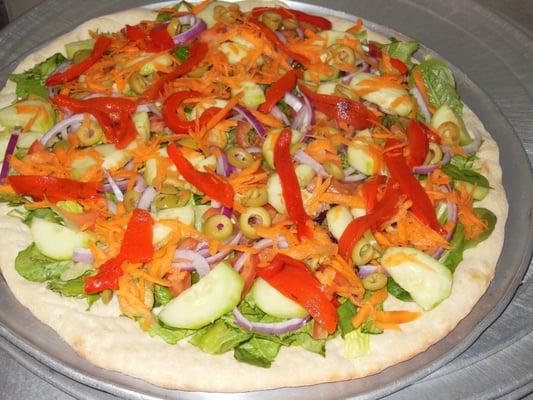 How about a salad pizza? Just add your favorite dressing and we add some shredded mozzarella and presto, eat good and live well