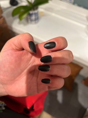 Gel Matte black almond shaped mani!