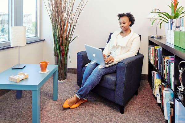 Chillin' in the Creative Colony Lounge. The view looks over all of downtown Silver Spring.