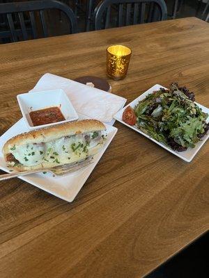 Meatball Sandwich ($12) comes with side salad!