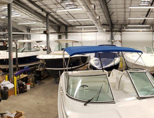 12,000 sq foot workshop can store up to 8 40 foot boats, and keeps your boat in a climate controlled environment while you're not here!