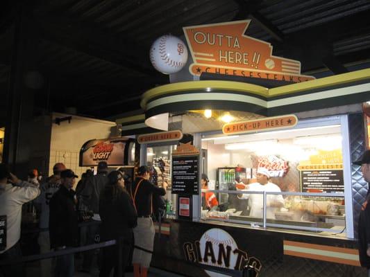 Updated night time picture of the Outta Here CheeseSteaks inside at AT&T PARK!!!