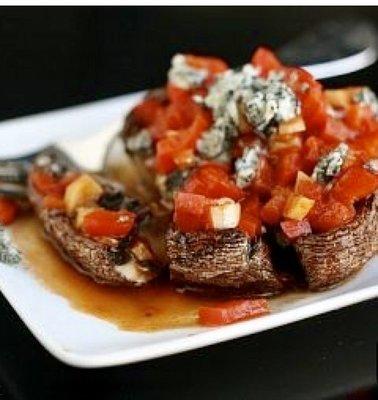 Vegetarian? No problem!
Roasted Portobello Mushroom filled with Roasted Peppers and Cheese!