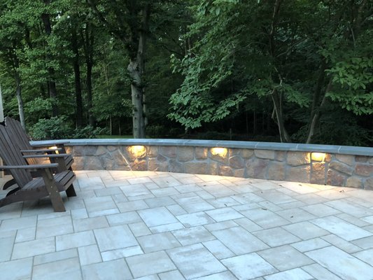 Stone wall, lights and patio installation