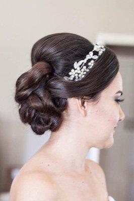 Beautiful Bride! Soft side knotted Bun. Romantic,fun and beautiful