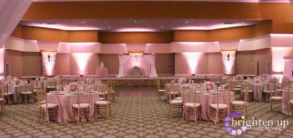 Brighten Up Event Lighting | Rocklin Event Center Soft Pink Wedding Uplighting