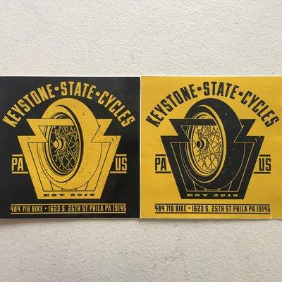 Stickers printed for a motorcycle repair shop.