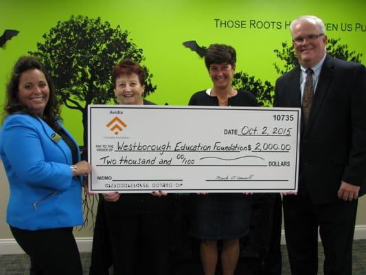 A donation from the Avidia Charitable Foundation for the Westborough Education Foundation