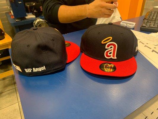 Two customized hats by Mike.