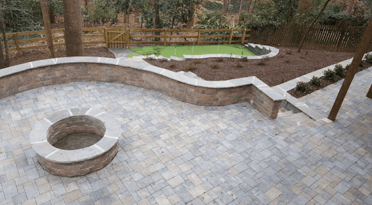 Roswell Georgia Paver patio and firepit. #Woodstocklandscaper #RoswellGALandscapes #RoswellGALandscaper #WoodstockGALandscaper