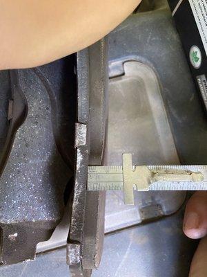 Brake pad depth measured at 7MM