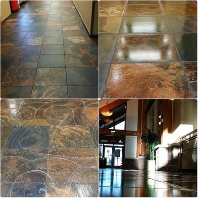 Before and After shots of tile and grout at local rec center.